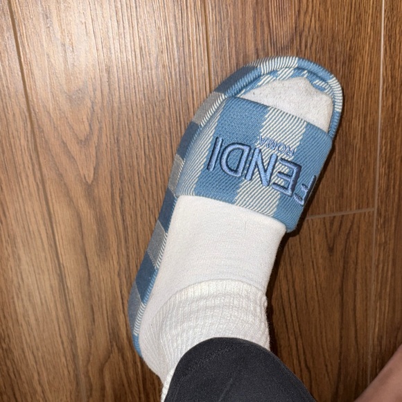 Fendi Denim Blue Embroidered Logo Platform Slide - Picture 7 of 7